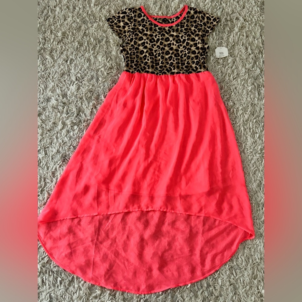 Leopard Print and Coral Kids Dress Sz XL 14 16